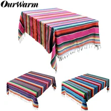 OurWarm 150X215cm Cotton Rectangle Tablecloth for Mexican Party Wedding Decorations Colorful Mexican Blanket Outdoor Table Cover
