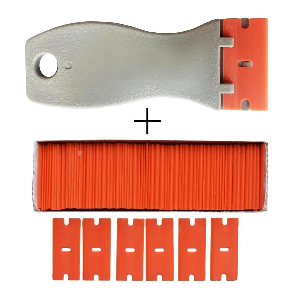 

Carbon Fiber Car Tools Vinyl Car Wrap Razor Scraper+100Pcs Plastic Razor Blade Cleaning Squeegee Glue Film Sticker Remover E17+