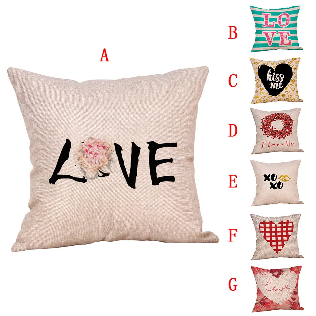 

45x45cm Cushion Cover Love Peach Heart Printed Pillow Case Romantic Style Cotton Linen Decorative Pillowcase For Home Sofa Decor