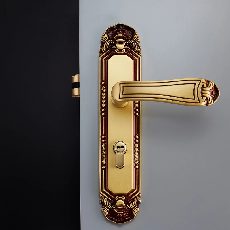 

European Brass Door Handle Golden/Black/Bronze Interior Door Lock Anti-theft Room Safety Unequal Double Door Lock Accessories