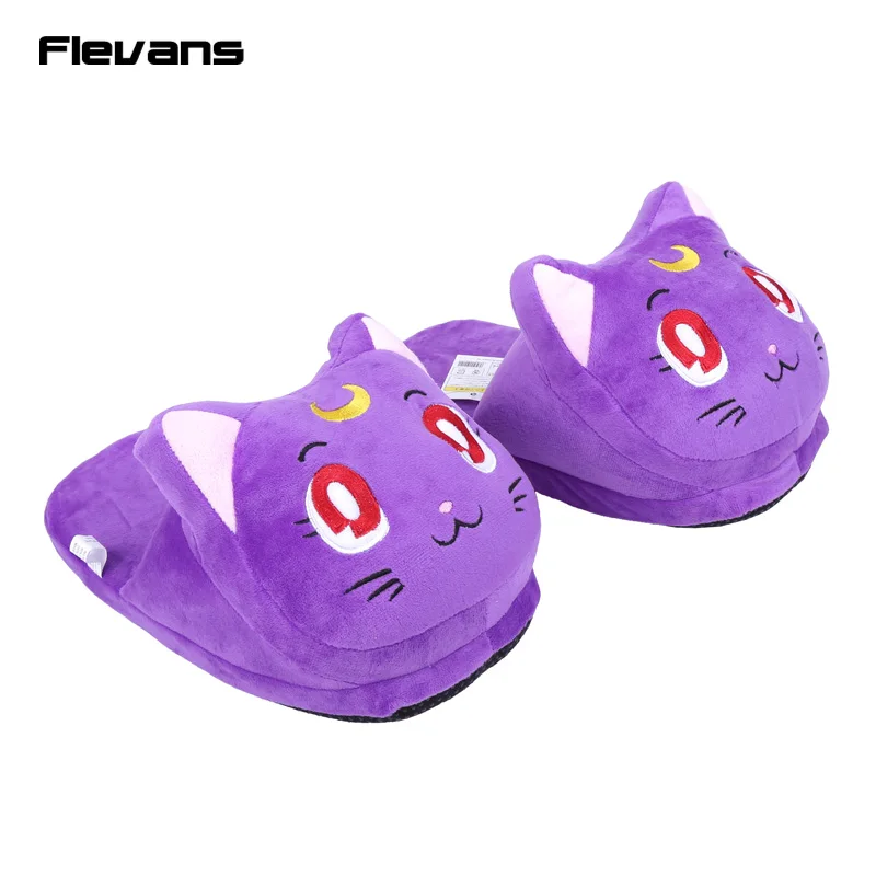 

Anime Cartoon Sailor Moon Black Luna / White Artemis Plush Slippers Winter Warm Home Shoes for Women