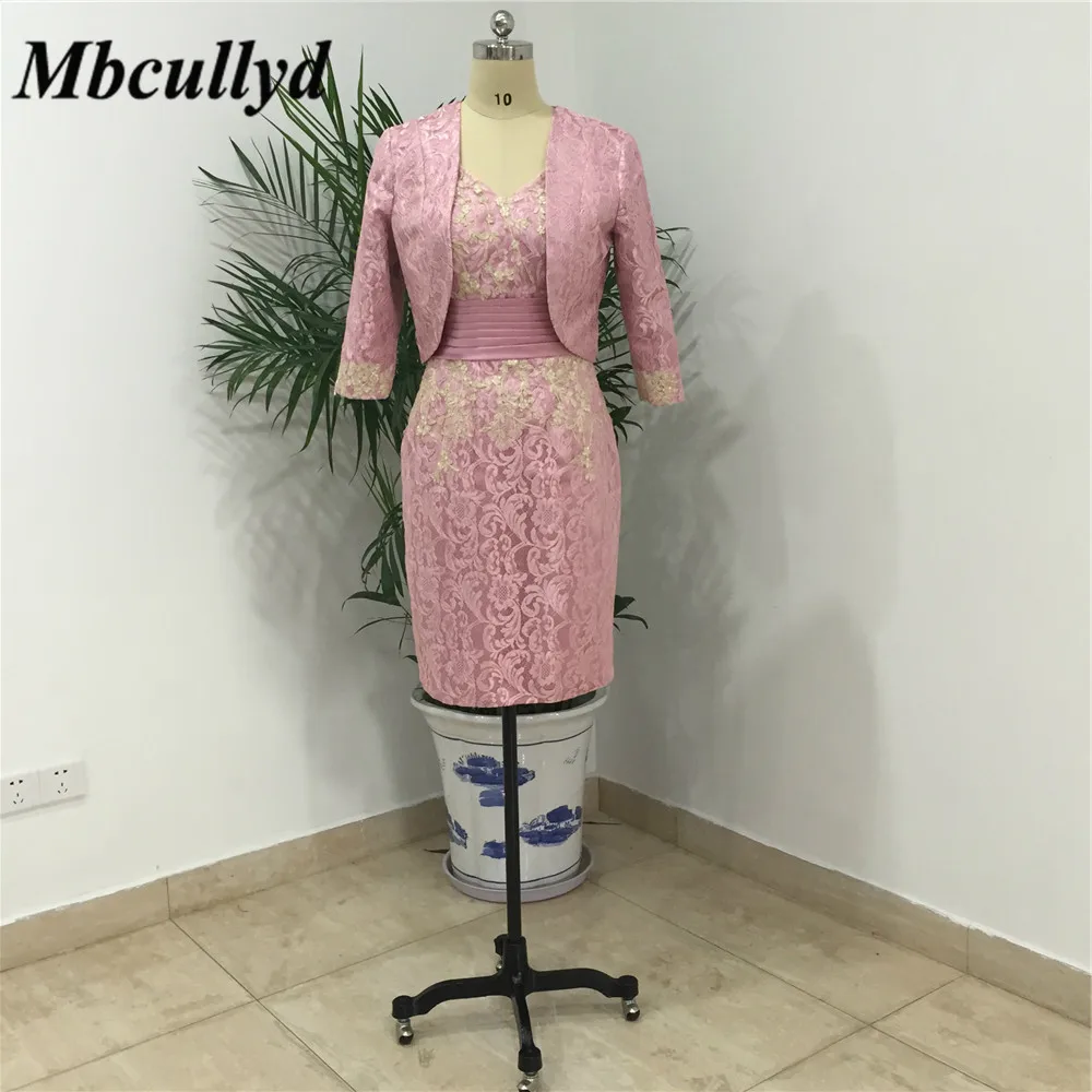 

Elegant Pink Lace Mother of the Bride Dress 2019 Plus Size Two Pieces with Jacket Mother Wedding Gown Mae Da noiva vestidos