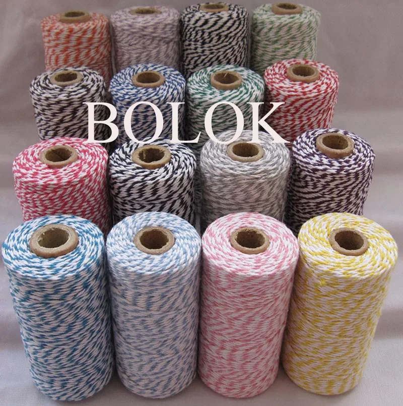 1 piece(110yards) 19 kinds color choose double color Cotton Baker twine(dia.: 2mm for gift packing, cotton twine 12ply BY EMS
