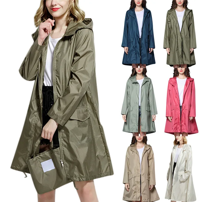 New Fashion Women Rain Solid Jacket Outdoor Waterproof hooded Coat windbreaker Windproof Coat Outwear Raincoat poncho #E15 (6)