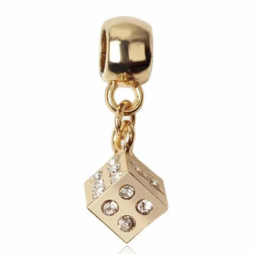 

Punk Gold Color Cute Dice Crystal Pendant Beads Fit Pandora Bracelets & Bangles for Women New Fashion DIY Jewelry Making