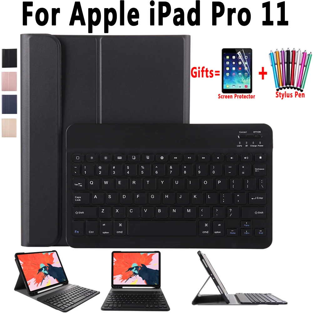 

Keyboard Case for Apple iPad Pro 11 A1979 A1980 A1934 Cover Funda Detach Keyboard Smart Pu Leather Pencil Holder Shell+Film+Pen