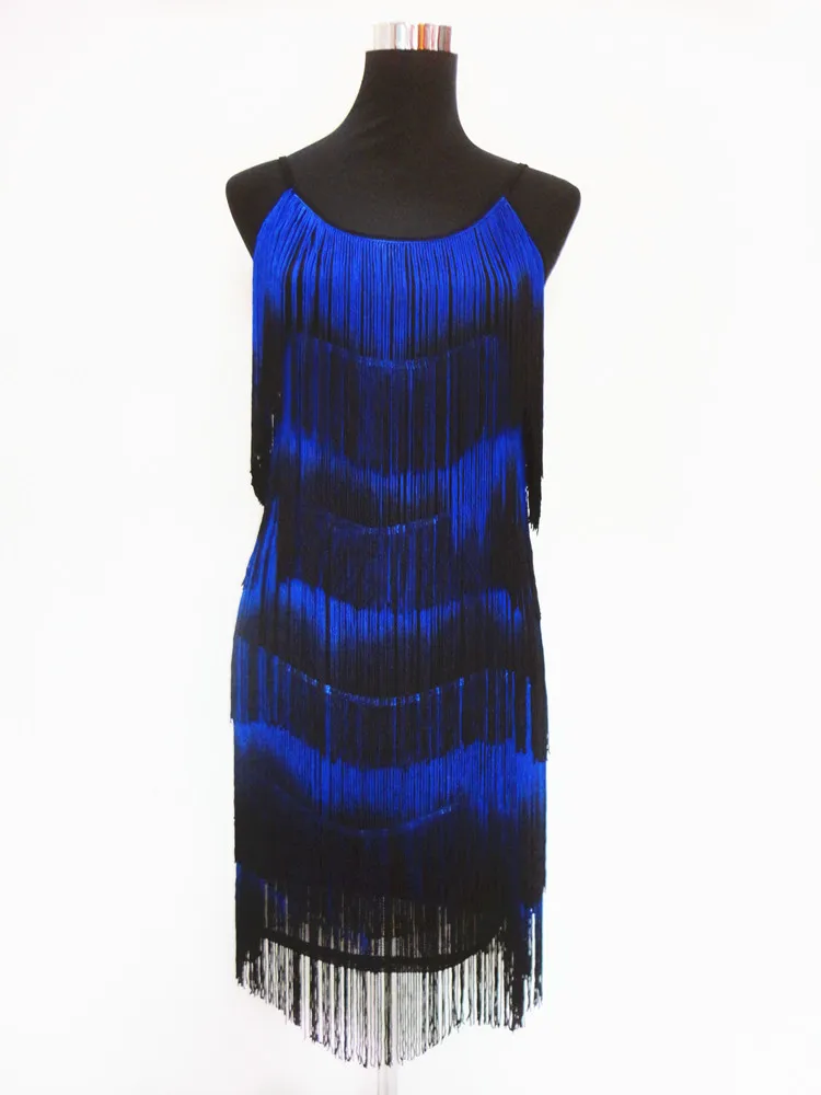 Women/'s Blue 1920/'s Deluxe Flapper 9 Tiered Fringe Costume Dress Beaded Straps
