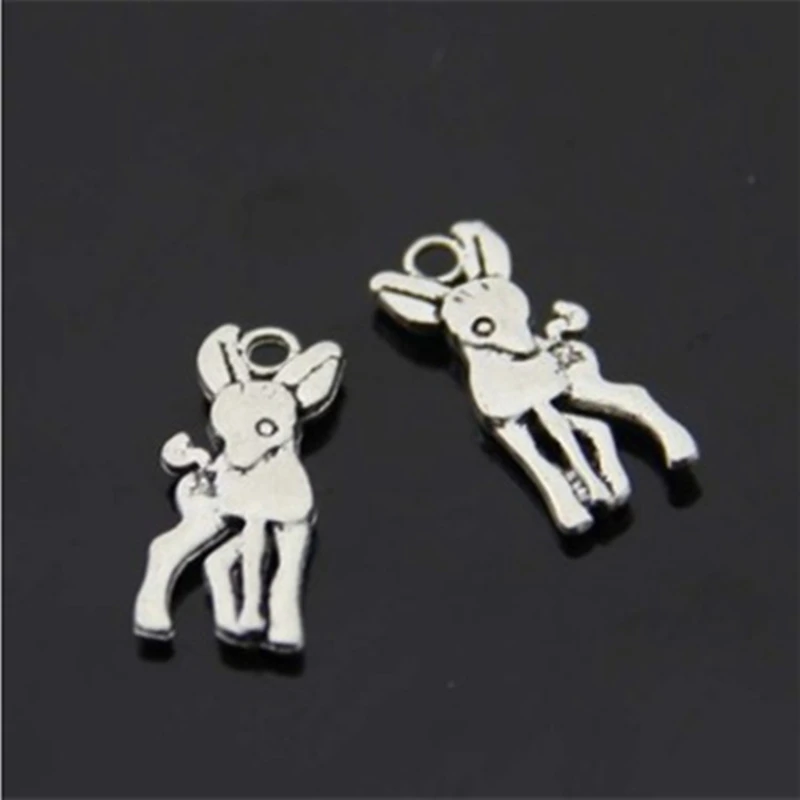 

RONGQING 400pcs/lot Cute Cartoon Bambi Deer Pendant Charms 7x17mm Antique Silver Animal Charms for Jewelry Making DIY