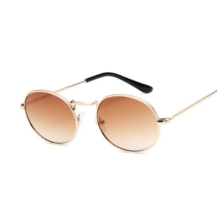 Ретро Маленькая оправа солнцезащитные очки женские Овальные зеркальные металлические солнцезащитные очки Женские винтажные брендовые дизайнерские Lunette De Soleil Femme - Цвет линз: GoldBrown