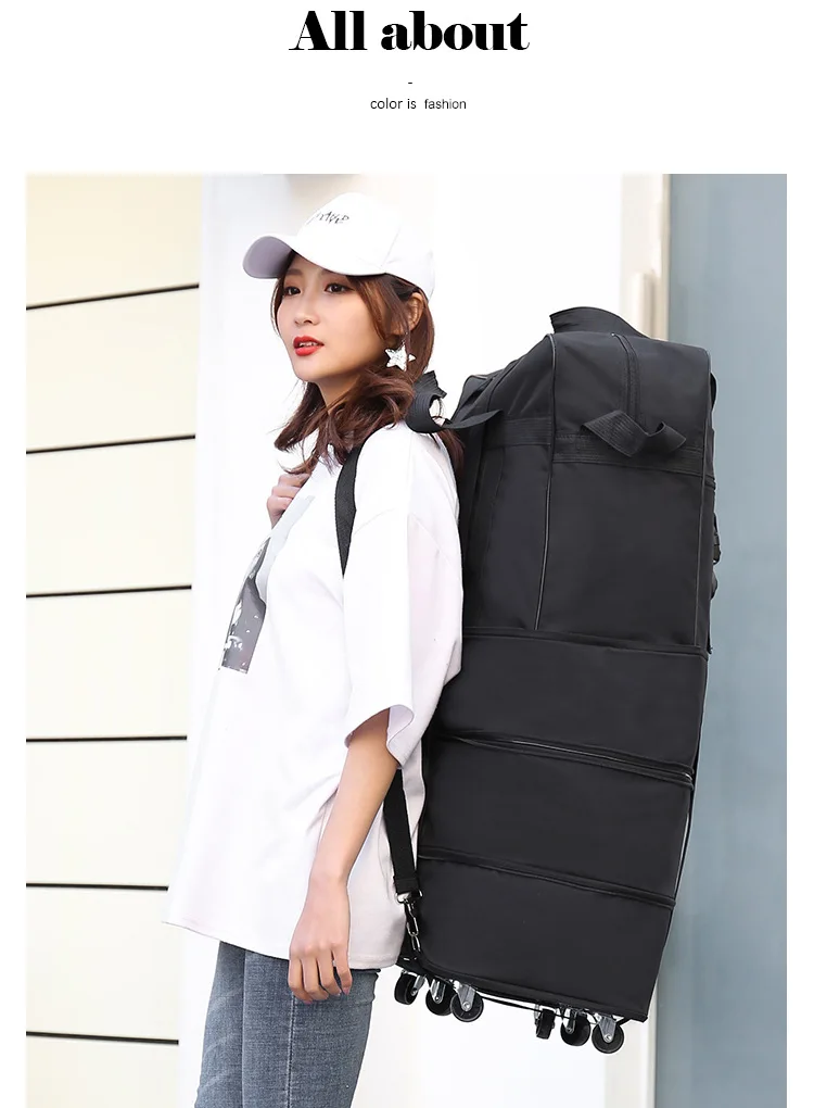 Large-capacity Portable Travel Bag Rolling Luggage Can Expand Aviation Checked Bag Mobile Rolling Backpack Oxford Cloth Bag