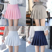 Luzuzi Новинка весна Высокая талия мяч плиссе юбка юбки Харадзюку сплошной трапециевидной формы размера плюс японская школьная форма CR6529