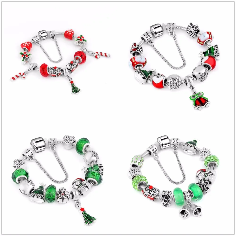 

2018 Christmas Gift 4Pcs/lot Red Pa Bracelet Women Santa Claus Beads Fine Bracelets Bangles Female Jewelry