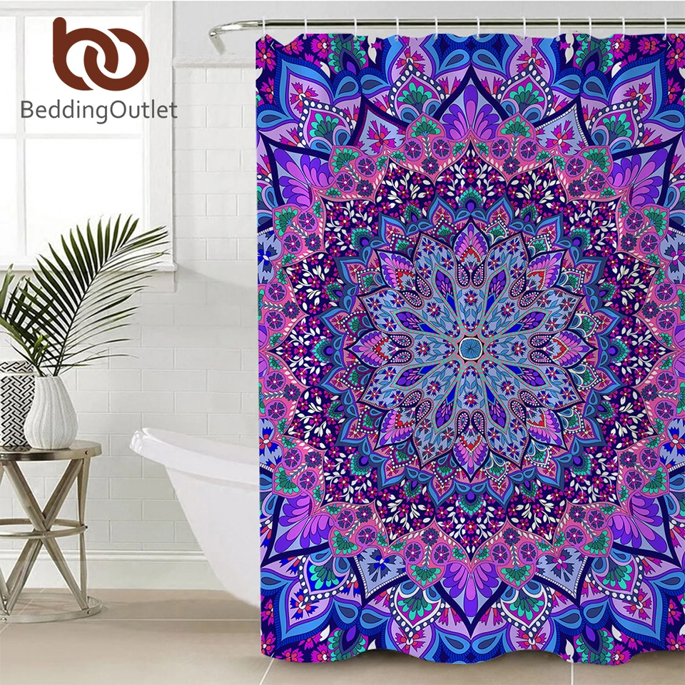 Beddingoutlet Mandala Boho Shower Curtain Purple Blue Waterproof