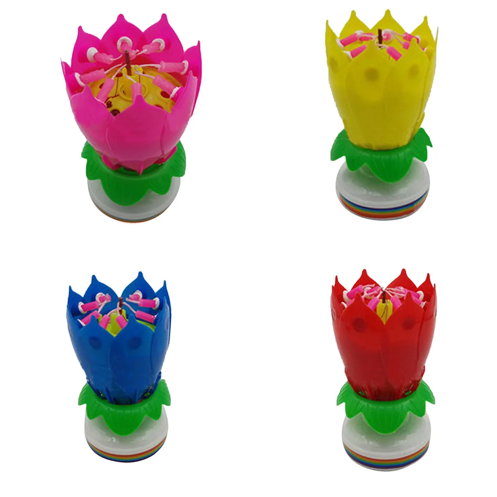

Plastic Double Layer Rotary Blossom Lotus Flower Music Birthday Cake Candles