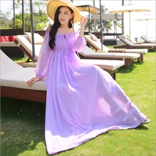 Dress Summer Women Long Dress 2016 Fashion Chiffon Dress New Arrival Empire Slash Neck Dresses Maxi Ankle-Length Lavender Dress