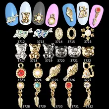 100PCS Feather Leaf Panda Charm Glitter Rhinestone Nail Decorations 3d Alloy Nail Jewelry Nail Art Studs Tools *ML3712-3732