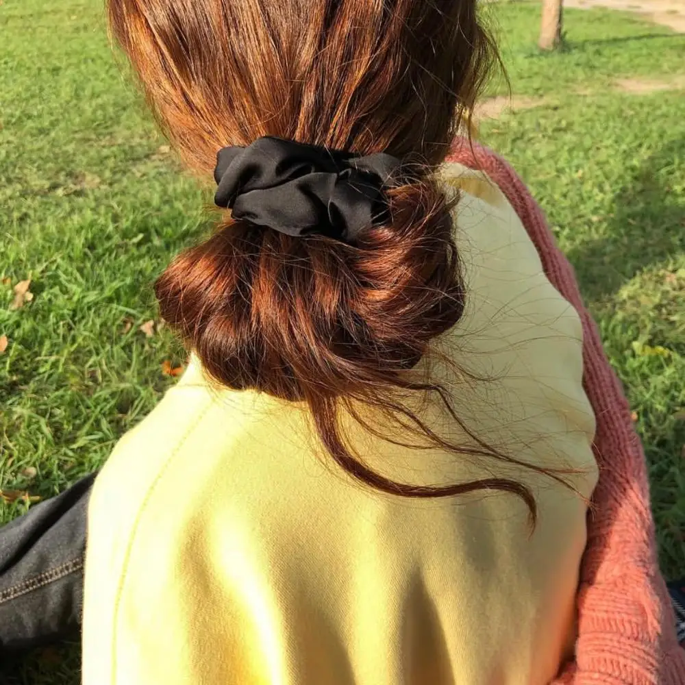 

100% Silk Scrunchies Women Hair Accessories Ponytail Holder Ladies Hair Tie Lady Girl Solid Hair Rope Hair Accessories 2019 New
