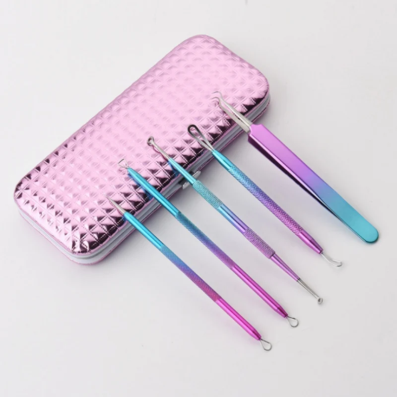 5pcs/Bag Acne Needle Set Pore Spot Cleaner Blackhead&ampBlemish Pimples Removers Blackhead Tweezers Face Skin Care Tools | Красота и