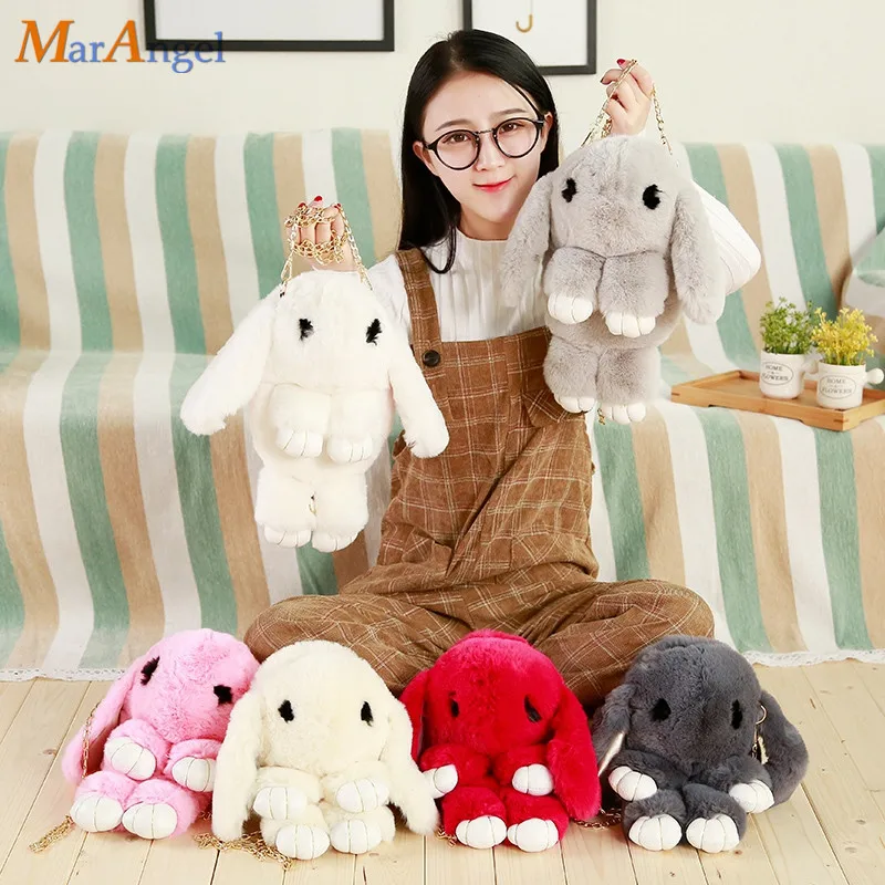 

33cm Cute Fashion Girl Fur Cape Hare Wool Chains Handbag Women's Casual Plush Dead Eyelash Rabbit Messenger Bag Gift