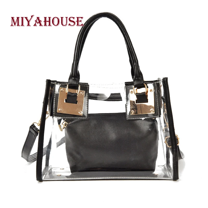 

Miyahouse Minimalist Woman Clear Bag Simple Solid Color Lady Composite Bag PVC Material Leather Female Jelly Shoulder Bag