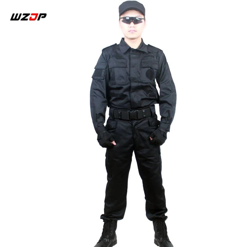

WZJP US Army Black Outdoor Short Long Sleeve Uniform Tactical Military Uniform Combat Hunting Suit Training Jacket and Pants