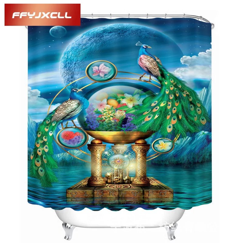 

Digital Printing Beautiful Peacock Pattern Waterproof Shower Curtain Eco-Friendly Polyester Bathroom Curtain