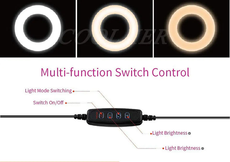 COOLJIER светодиодный кольцевой светильник для селфи с зарядкой от USB для фотосъемки, кольцевой светильник для телефона, камеры, видеостудии