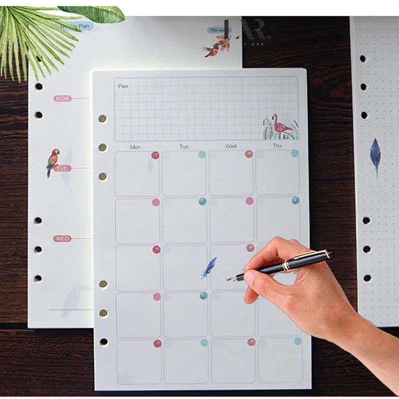 

45Sheets A7 Pure Color Simple 6 Hole Loose-leaf Notepad For Core Inner Hand Account Planner Refills School Office Supplies