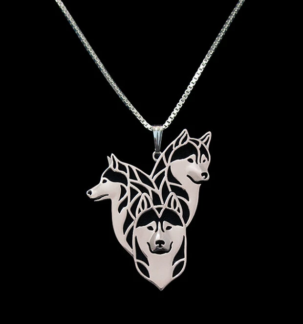 Gold& silver 1pcs Siberian Husky Family Necklace 3D Cut Out Puppy Dog Lover Pendant Memorial Necklaces Pendants Christmas