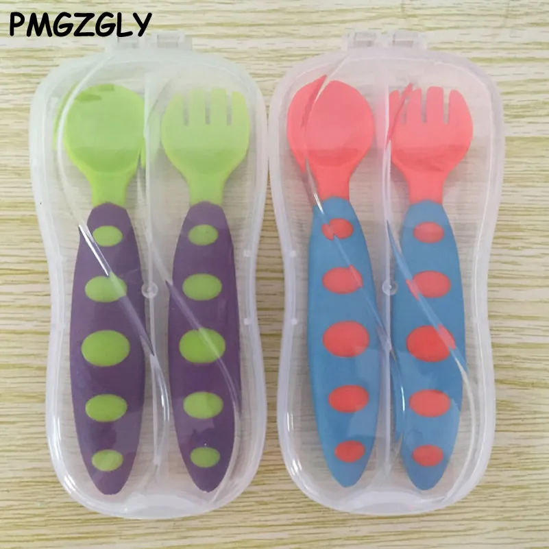 

Baby Spoon Cute Tableware Feeding Infant Utensils with retail box Baby Tableware Infant Spoons Children Soft Soup Fork Cochleare