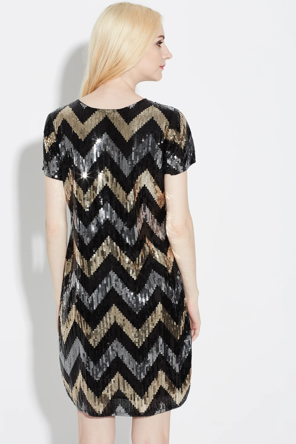 Платье с волнистым геометрическим узором, прямое винтажное платье в стиле Гэтсби с черными и золотыми блестками, потрясающие вечерние мини-платья с коротким рукавом