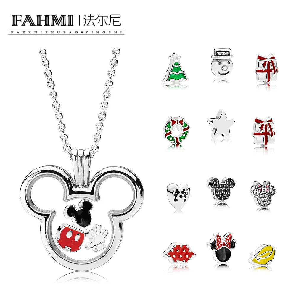 

FAHMI 100% 925 Sterling Silver Cartoon SHINING STAR PETITE CHARM HAPPY SNOWMAN CHRISTMAS TREE HEART KEY FLOATING LOCKET NECKLACE