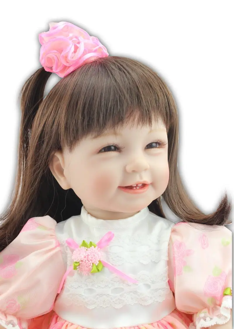 Девочка bebes reborn princess dolls 22 "55 см NPK силиконовые reborn baby dolls коричневые длинные волосы новорожденные младенцы Младенцы reborn bonecas