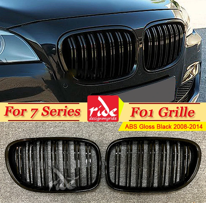 1 пара F01 Передняя решетка ABS черный глянец для F01 2-планки грили M-style 7-Series 740i 745i 750i 760i передняя решетка почек 2008-14 - Цвет: F01 Front Grille