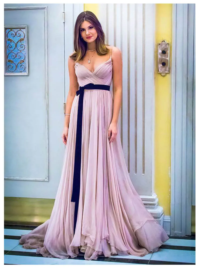 

smileven Pink Chiffon Beach Wedding Dress Spaghetti Straps 2019 Backless Boho Bridal Dress Sexy Floor Length Wedding Gowns