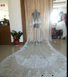 Custom Made 4 Meters One Layer Lace Tulle Long Wedding Veil New White Ivory 4 M Bridal Veil with Comb Bridal Veils Custom Made 4 Meters One Layer Lace Tulle Long Wedding Veil New White Ivory 4 M Bridal Veil with Comb Bridal Veils