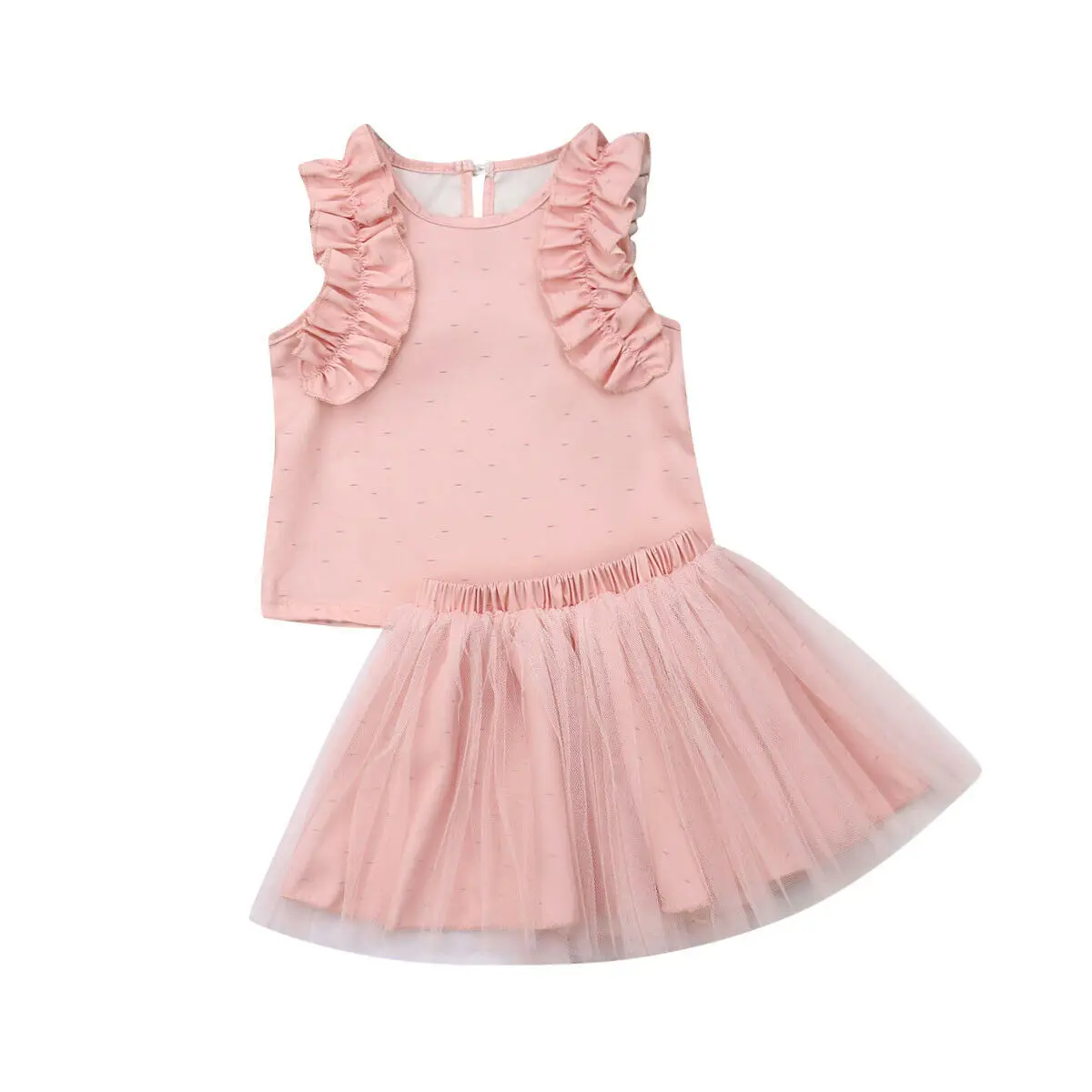 

1-7Y Summer Toddler Kids Baby Girl Ruffles Sleeveless Vest Tops Tutu Tulle Skirt 2PCS Outfits Princess Girls Clothes Set