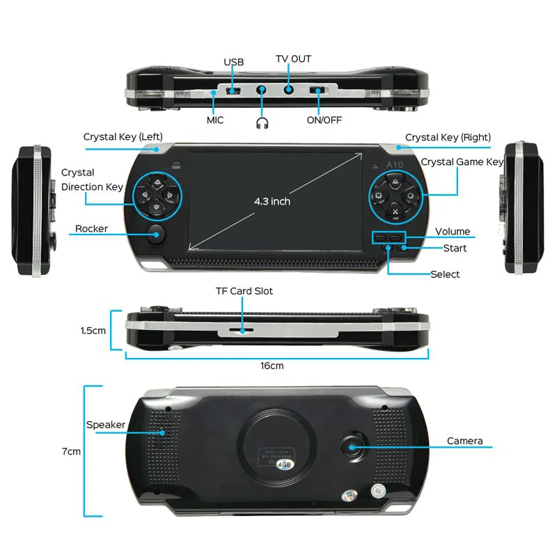 Consola Portable Mp5 Tipo Psp 32Bit 4Gb Slot Hasta 32Gb Con Juegos Gamer  Camara Mp3