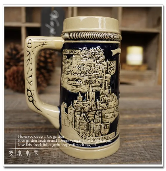 Europe Style Vintage Ceramic German Beer Mug Frankfurt Hand Painted