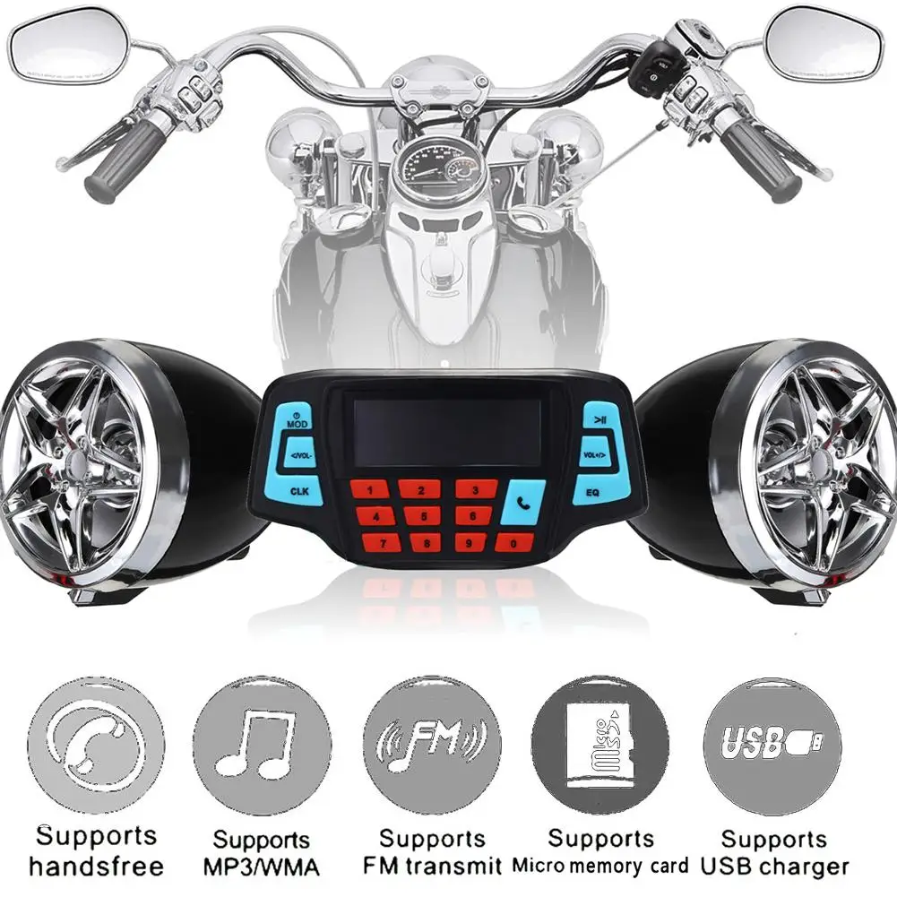 Мотоцикл Bluetooth FM аудио mp3-плеер Стерео рожковый динамик радио звуковая система