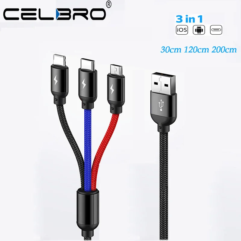 

Usb 3 In 1 Charging Cable 2m Micro Usb Cable Usb C Type Long Cable Cabel Multiple Usb Charger Cable for Samsung A5 A7 2017 A8 A9
