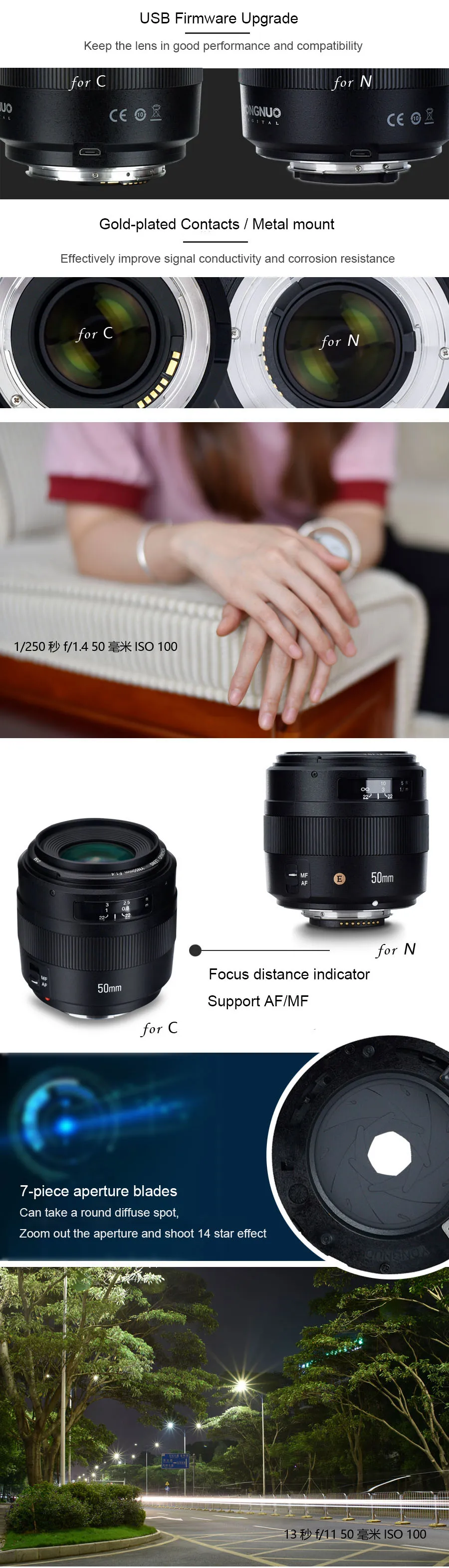 YONGNUO YN50mm F1.4/F1.4N E Стандартный объектив с фиксированным фокусным расстоянием большой апертурой Автофокус ручной фокус объектив для Canon/Nikon DSLR