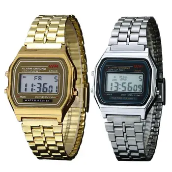 

Watch Men Business Golden Gold Couple Watch Watch Stainless Steel Digital Clock relogio feminino Vintage Women Watches Men