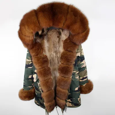 Натуральная меховая подкладка, камуфляжное меховое пальто, женская верхняя одежда, съемная зимняя куртка, большой воротник из меха енота, пальто с капюшоном, парки - Цвет: 23