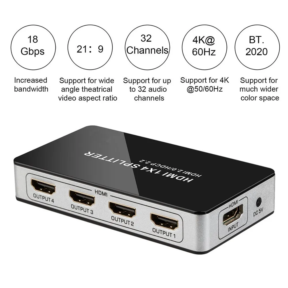 Caixa de Interruptor Conector para Projetor Portas Hdmi Divisor 1×4 Hub Suporte 2.0 Hdcp 2.2 1 Entrada Saída Split Hdtv 4 k hd