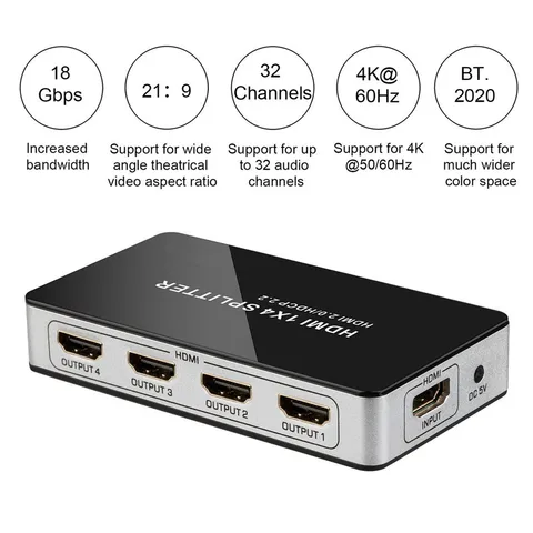 Caixa de Interruptor Conector para Projetor Portas Hdmi Divisor 1×4 Hub Suporte 2.0 Hdcp 2.2 1 Entrada Saída Split Hdtv 4 k hd