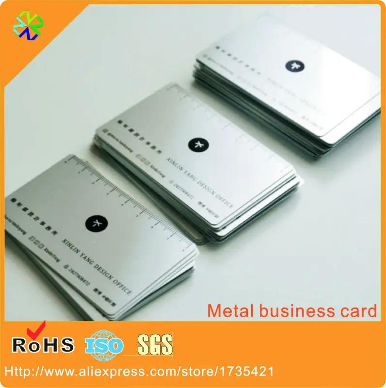 

factory price glossy surface effect 0.3mm thickness stainless steel metal name card printing metal ruler card
