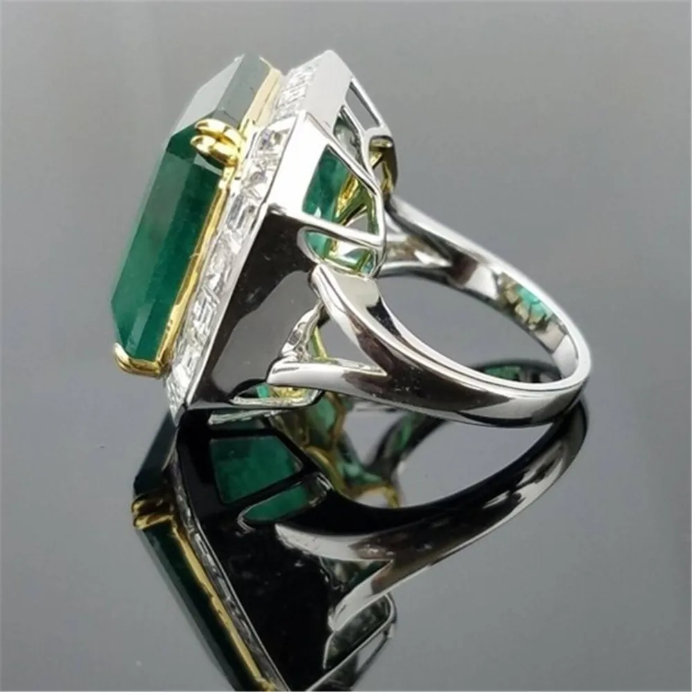 Silver Color Big Square Green Crystal Ring Set Fashion Wedding& Engagement Ring Jewelry For Women With Austrian Crystal