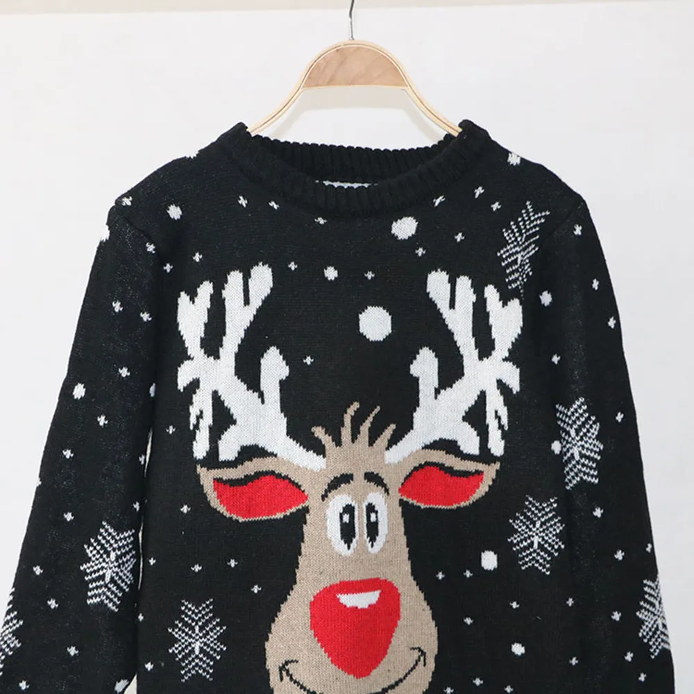 Рождественский женский теплый свитер с длинным рукавом, вязаный свитер с оленем, джемпер, топ, вязаный свободный модный Рождественский пуловер для женщин
