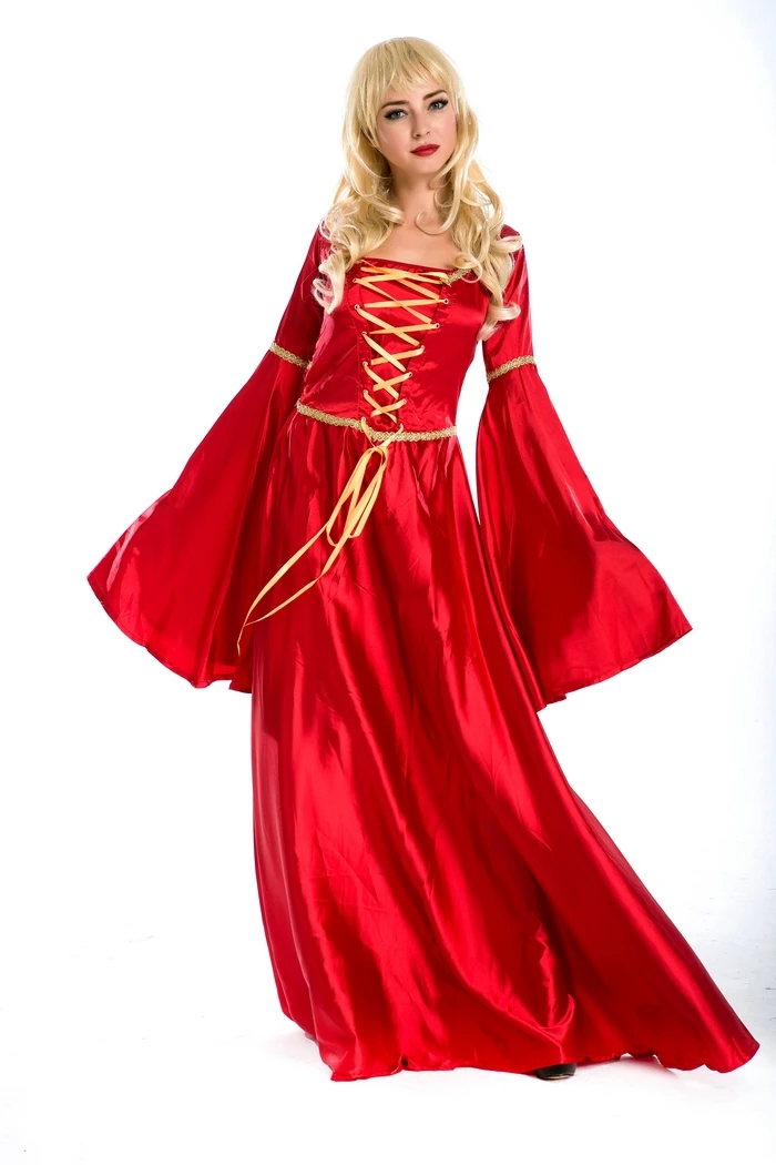 Для взрослых женщин с длинным рукавом Сексуальная Шнуровка красный атлас Принцесса Танцевальный Костюм Платье M4723